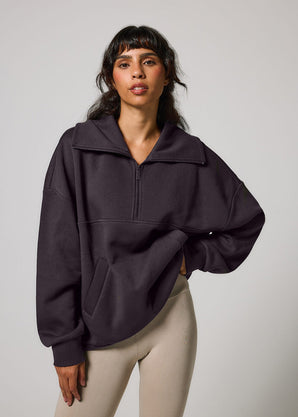 ALL SZN Übergröße 1/4 Zip Bio-Sweatshirt Curvy - Shadow Grey