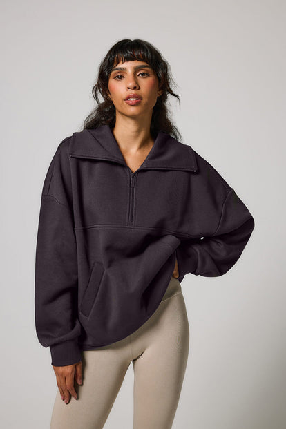 ALL SZN Übergröße 1/4 Zip Bio-Sweatshirt Curvy - Shadow Grey