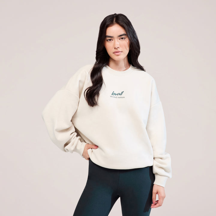 Oversized Bio-Sweatshirt mit Landschaftsmotiv - Ecru