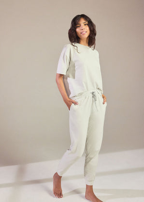 Baumwoll-Pyjama Set Gestreift - Light Grey