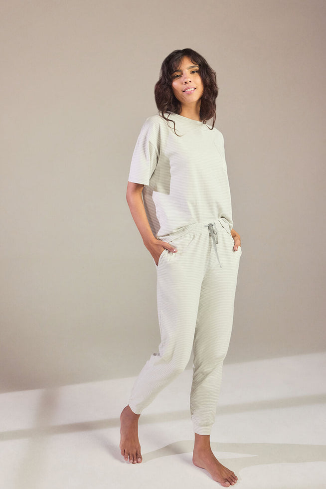 Baumwoll-Pyjama Set gestreift Curvy- Light Grey Striped