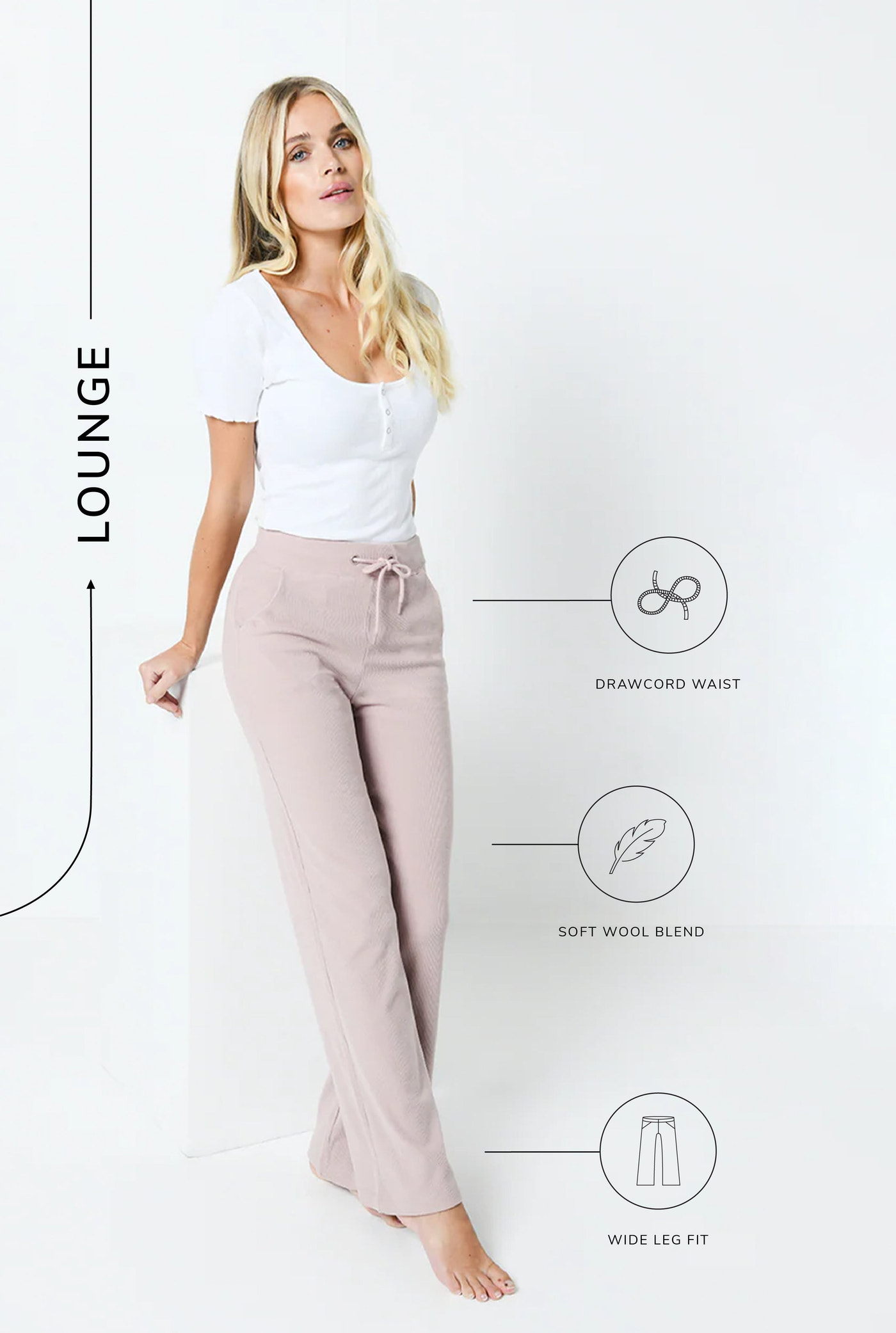 Gerippte Hose mit weitem Bein - Rosafarbene