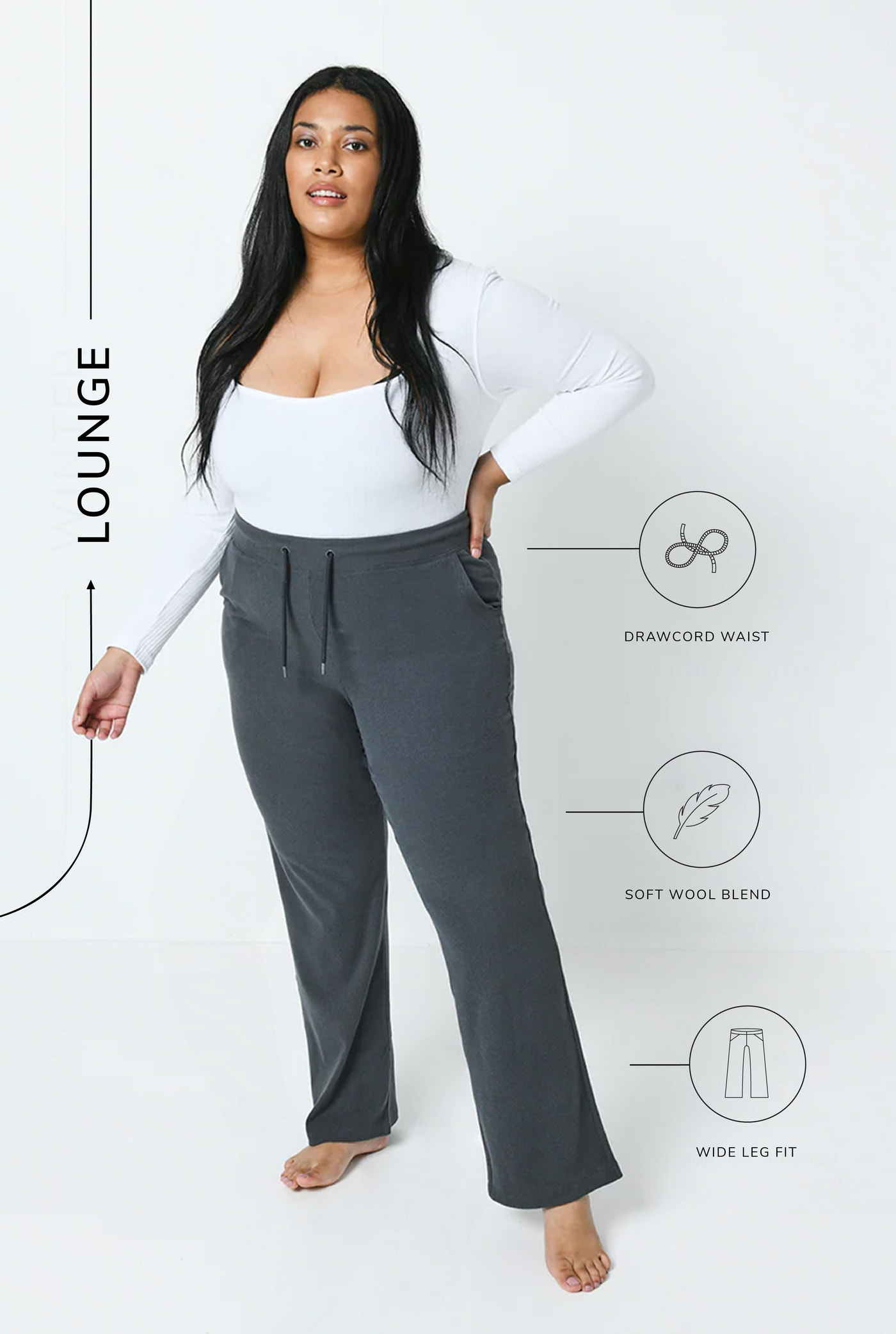 Gerippte Hose mit weitem Bein - Graue