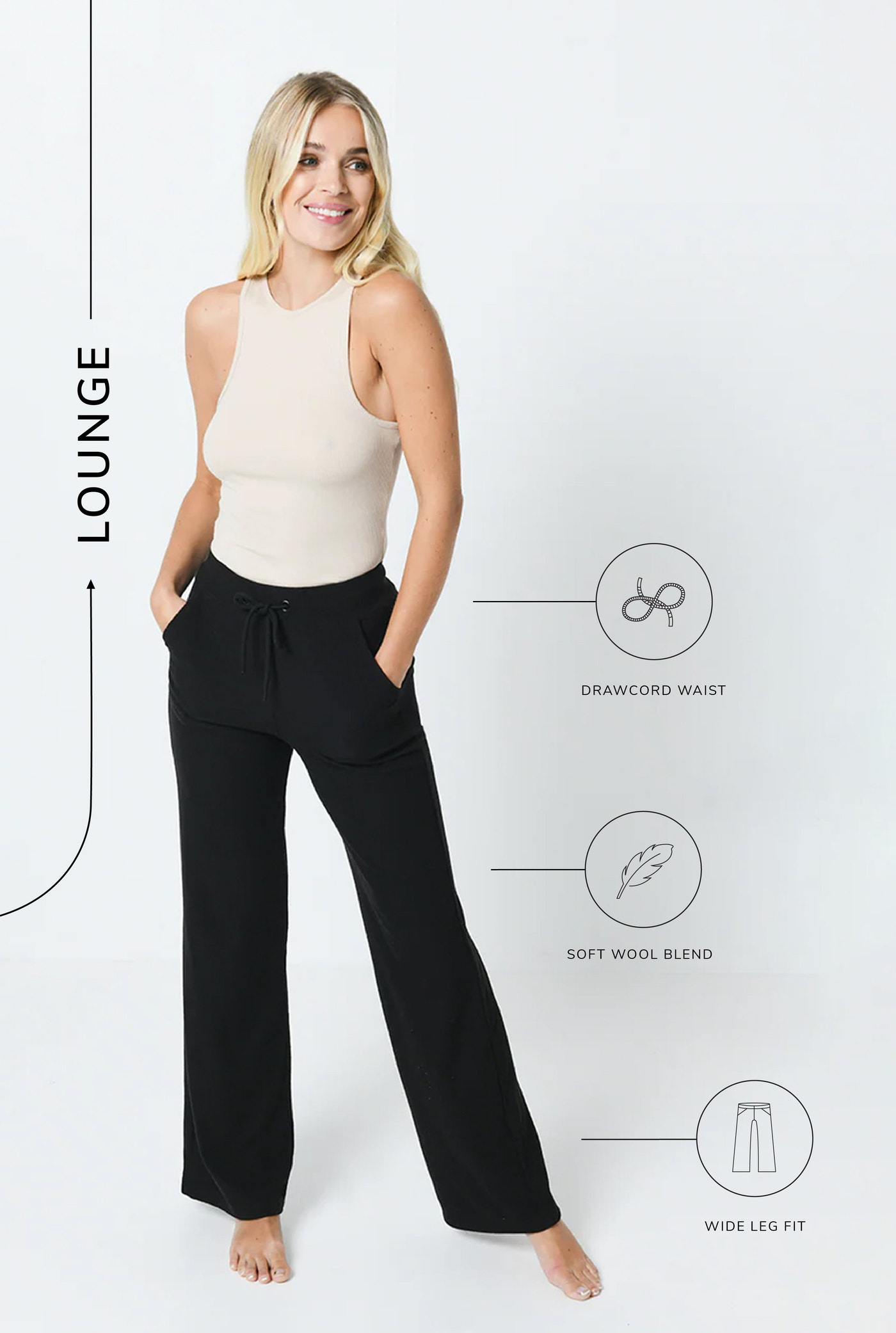 Gerippte Hose mit weitem Bein - Schwarze