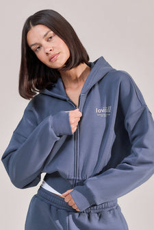 ALL SZN Organic Crop Zip-Through Hoodie - Ice Blue