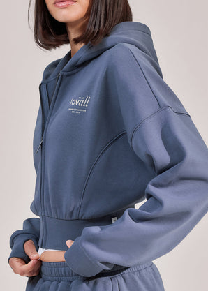 ALL SZN Organic Crop Zip-Through Hoodie - Ice Blue