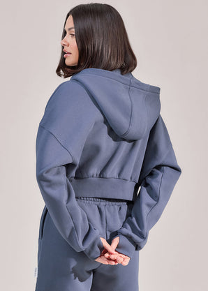 ALL SZN Organic Crop Zip-Through Hoodie - Ice Blue