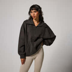 Bio Oversized Sweatshirt mit 1/4-Reißverschluss – Black Coffee