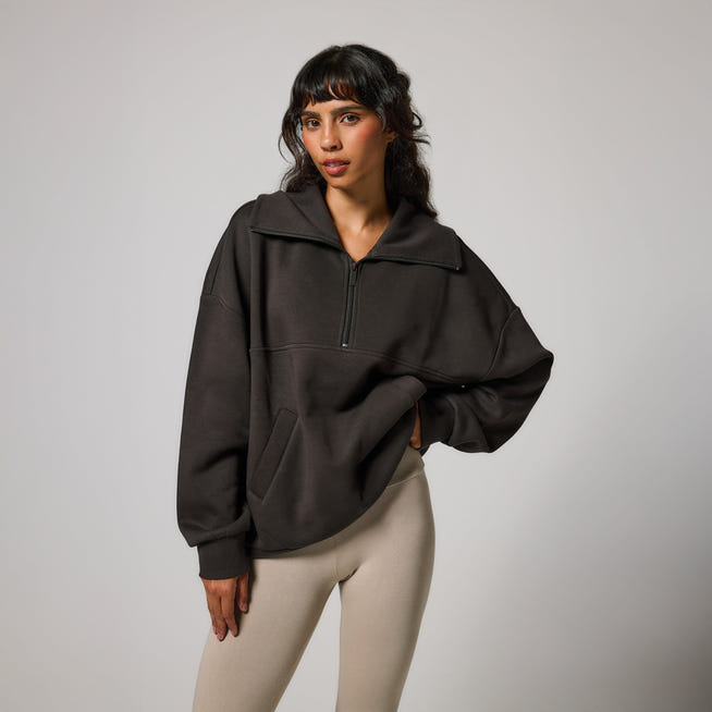 ALL SZN Übergröße 1/4 Zip Bio-Sweatshirt - Schwarzkaffee