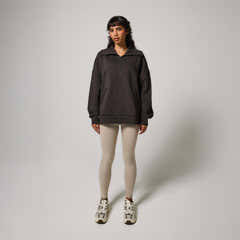 Bio Oversized Sweatshirt mit 1/4-Reißverschluss – Black Coffee