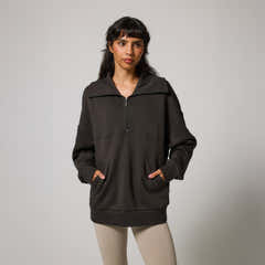 Bio Oversized Sweatshirt mit 1/4-Reißverschluss – Black Coffee