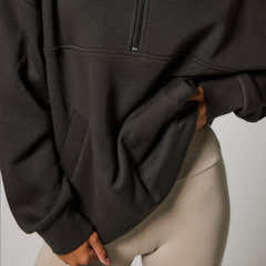 Bio Oversized Sweatshirt mit 1/4-Reißverschluss – Black Coffee