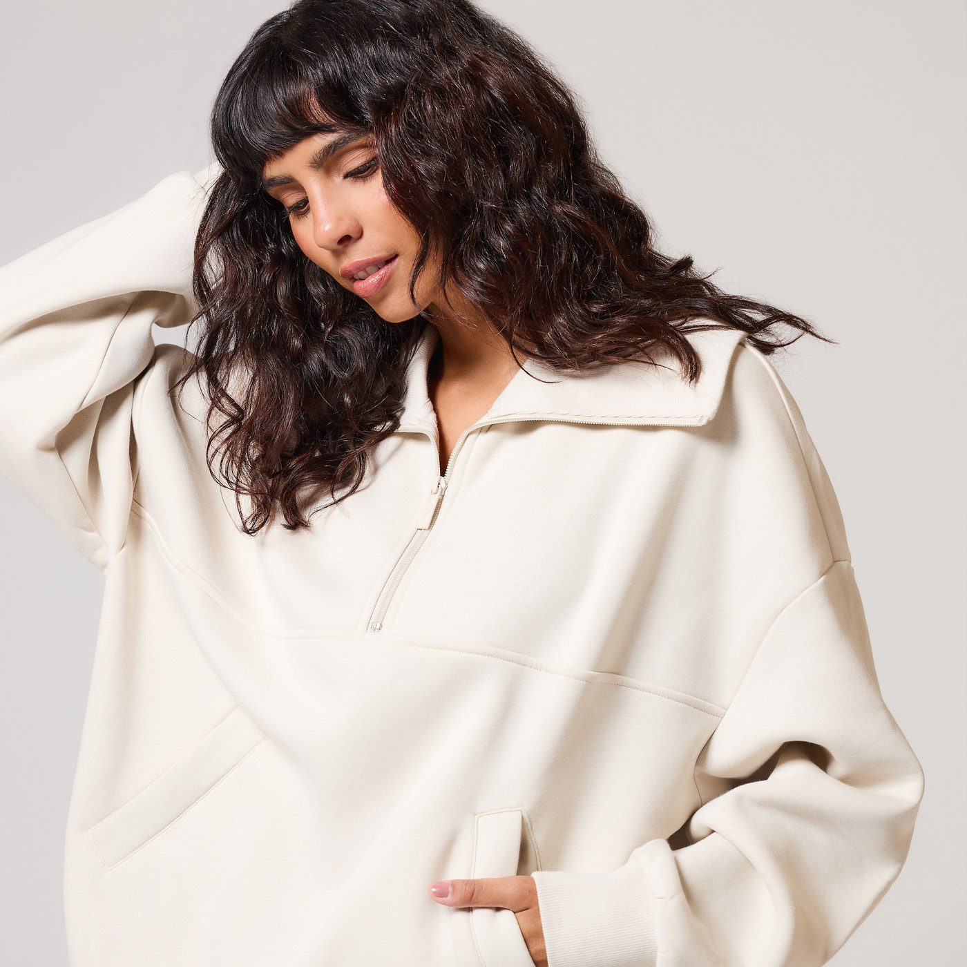 ALL SZN Übergröße 1/4 Zip Bio-Sweatshirt - Ecru