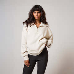 Bio Oversized Sweatshirt mit 1/4-Reißverschluss – Ecru