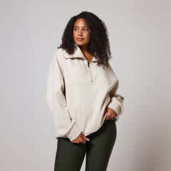 Bio Oversized Sweatshirt mit 1/4-Reißverschluss – Ecru