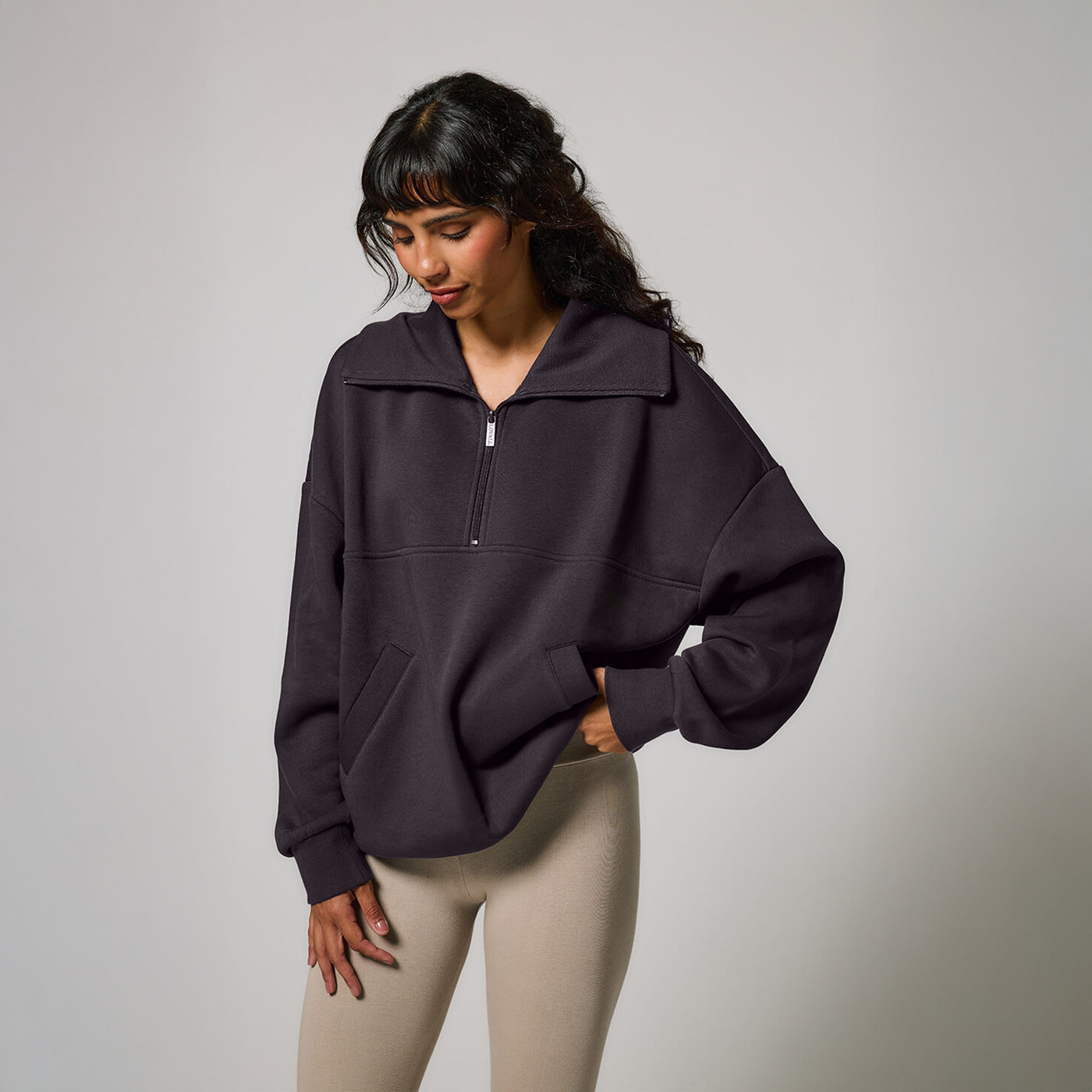 ALL SZN Übergröße 1/4 Zip Bio-Sweatshirt Curvy - Shadow Grey