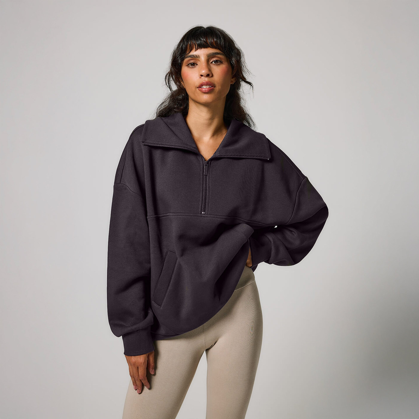 ALL SZN Übergröße 1/4 Zip Bio-Sweatshirt Curvy - Shadow Grey