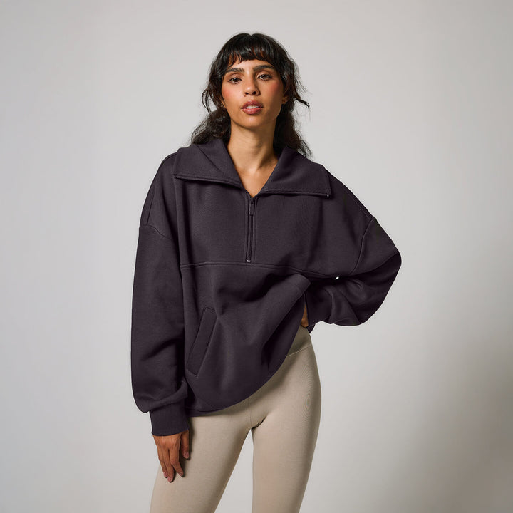ALL SZN Übergröße 1/4 Zip Bio-Sweatshirt - Shadow