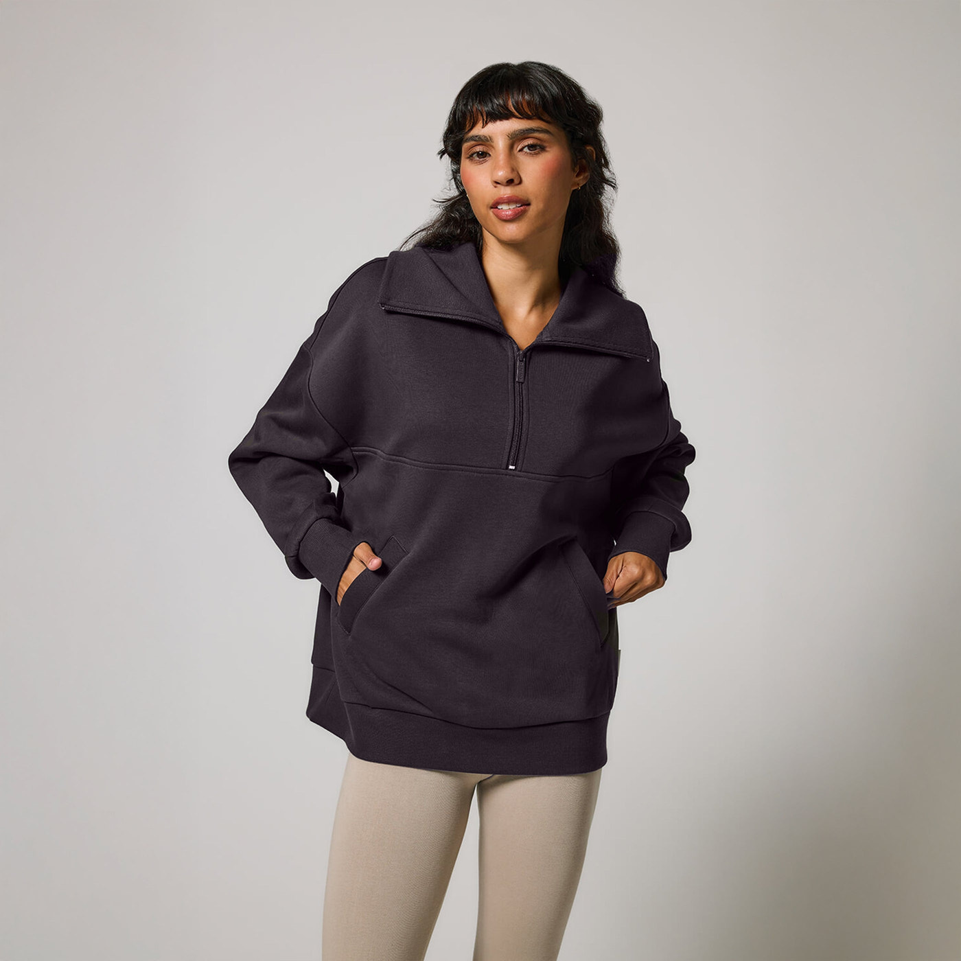 Oversized Bio-Sweatshirt mit 1/4-Reißverschluss – Shadow Grey