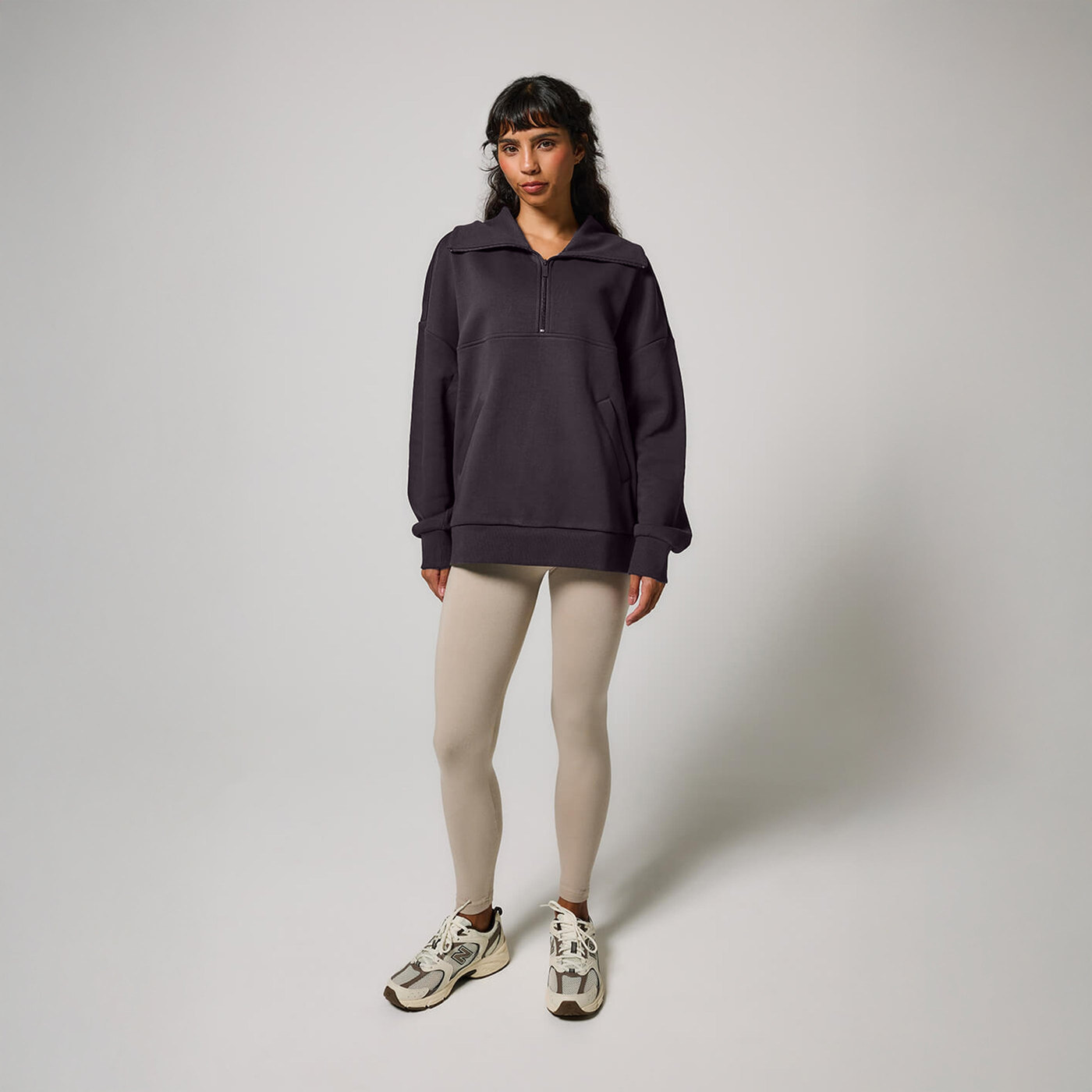 Oversized Bio-Sweatshirt mit 1/4-Reißverschluss – Shadow Grey