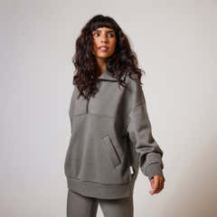 Oversize-Sweatshirt aus Bio-Baumwolle mit 1/4-Reißverschluss – Schiefergrün