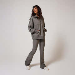 Oversize-Sweatshirt aus Bio-Baumwolle mit 1/4-Reißverschluss – Schiefergrün