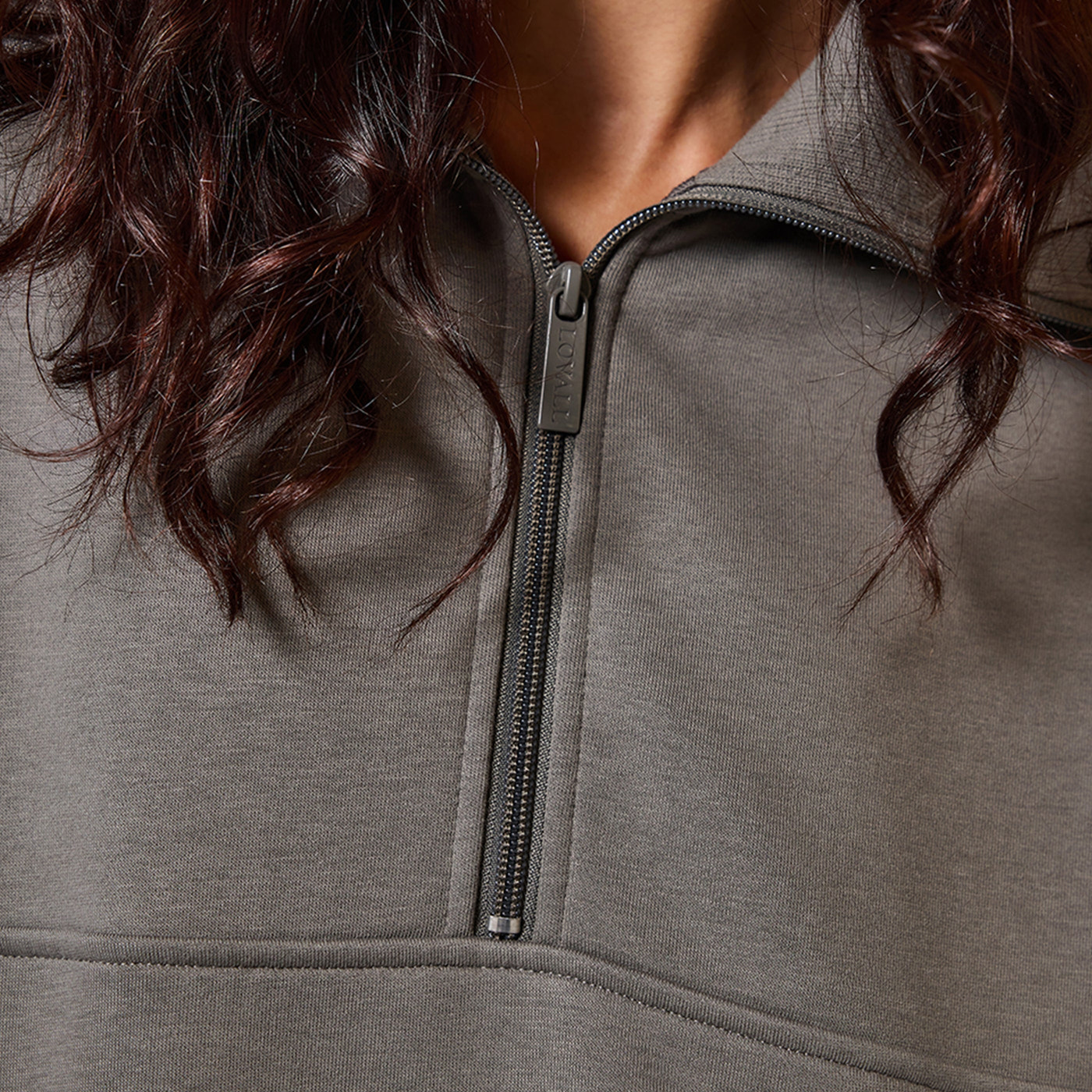 Oversize-Sweatshirt aus Bio-Baumwolle mit 1/4-Reißverschluss – Schiefergrün