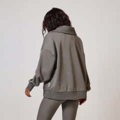 Oversize-Sweatshirt aus Bio-Baumwolle mit 1/4-Reißverschluss – Schiefergrün