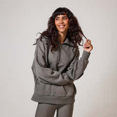 Oversize-Sweatshirt aus Bio-Baumwolle mit 1/4-Reißverschluss – Schiefergrün