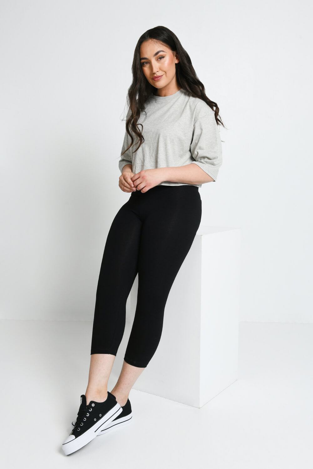 Alltägliche Cropped Leggings - Schwarz