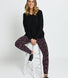 Alltägliche High-Waisted Leggings - Schwarze/Bordeaux-Rote Blumenmuster