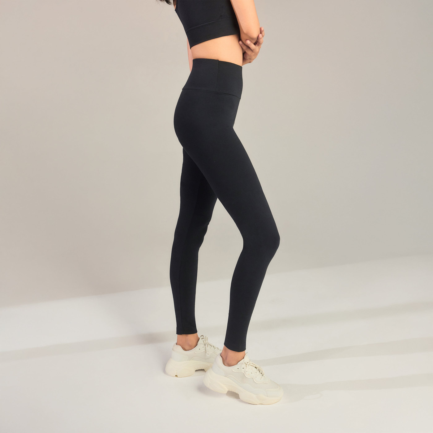 Alltägliche High-Waisted Leggings - Schwarz