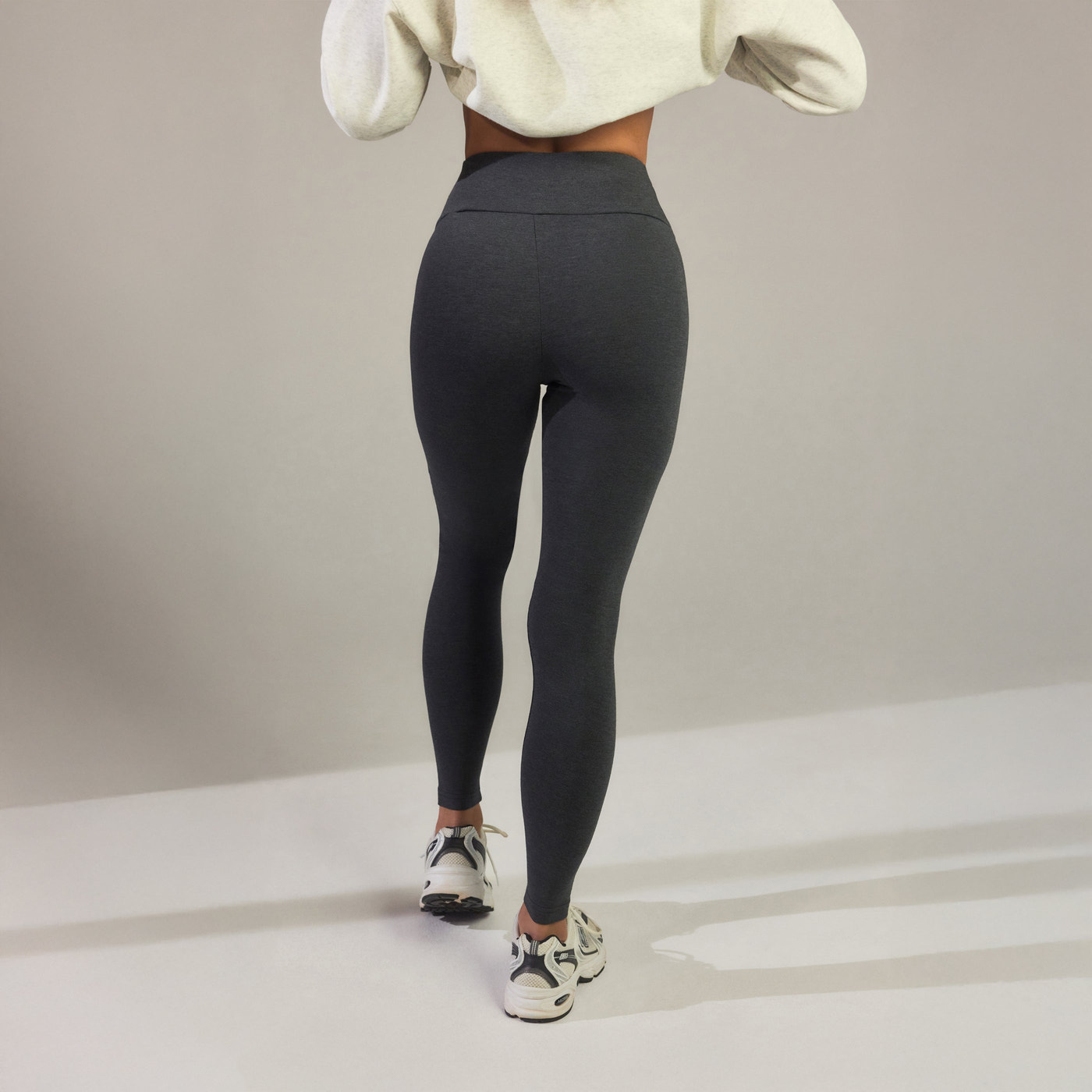 Alltägliche High-Waisted Leggings - Dunkelgrau-Melange