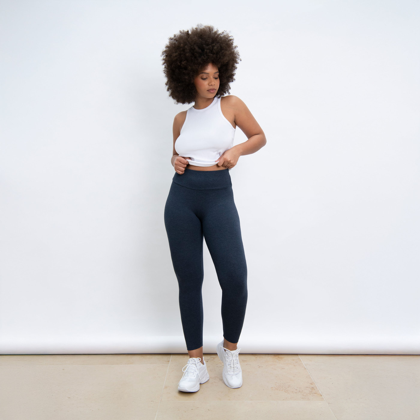 Alltägliche High-Waisted Leggings - Infinity-Blau-Melange