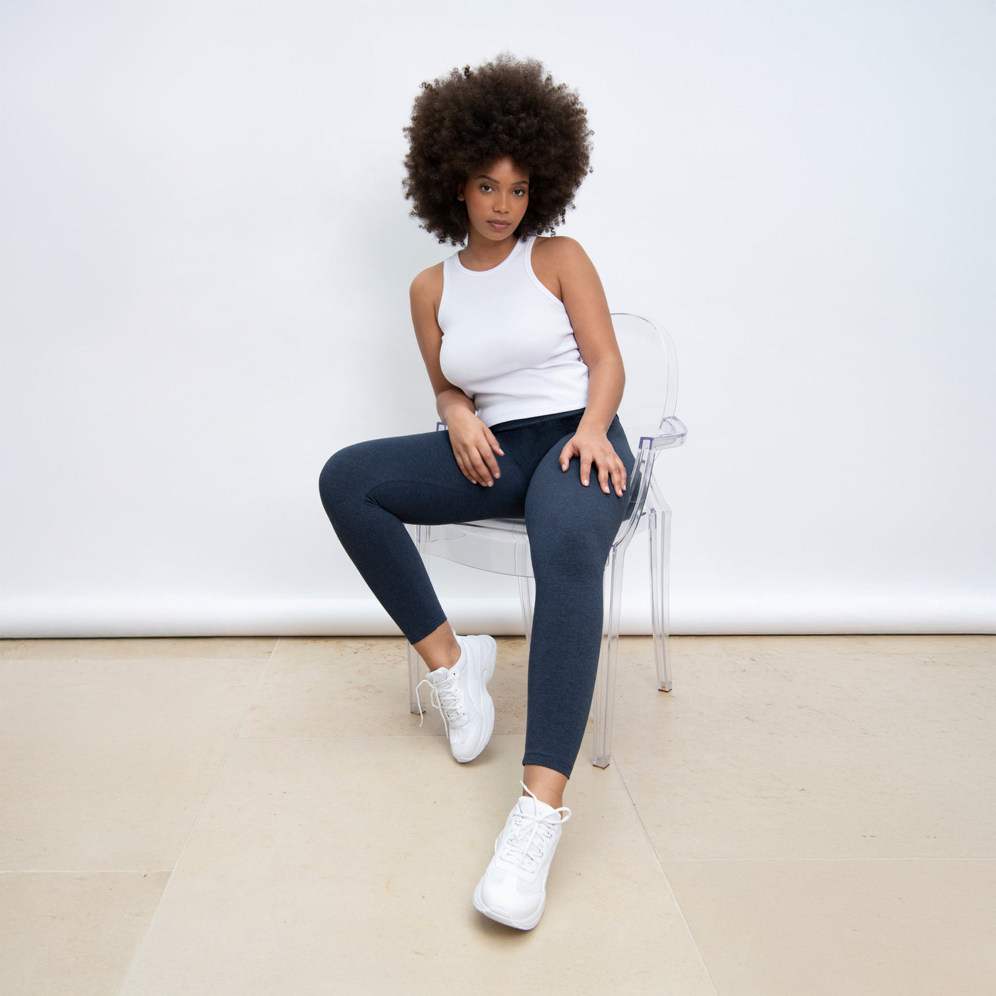 Alltägliche High-Waisted Leggings - Infinity-Blau-Melange