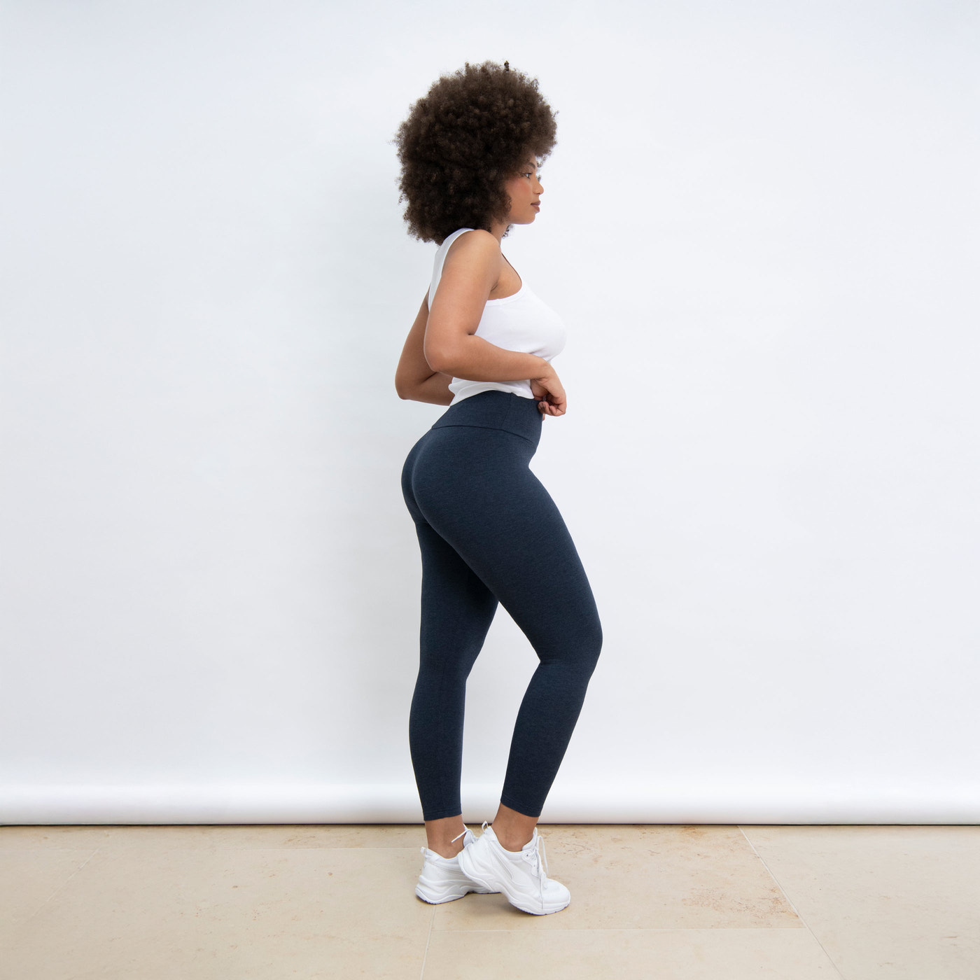 Alltägliche High-Waisted Leggings - Infinity-Blau-Melange
