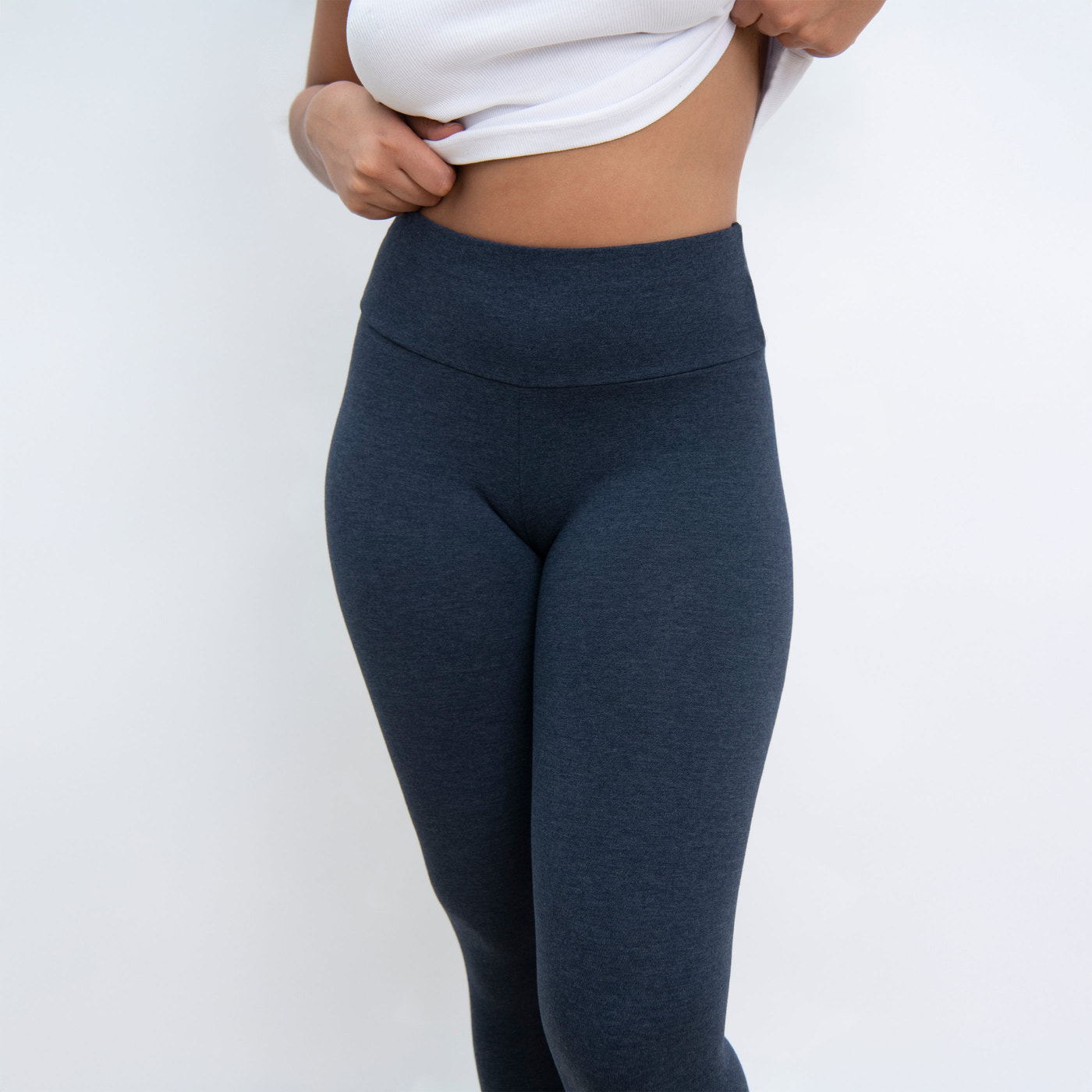 Alltägliche High-Waisted Leggings - Infinity-Blau-Melange