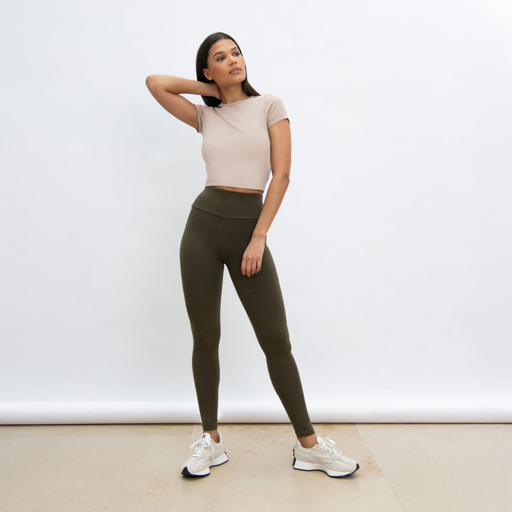 Alltägliche High-Waisted Leggings - Khakigrün