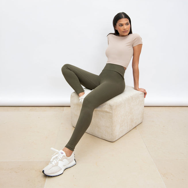 Alltägliche High-Waisted Leggings - Khakigrün