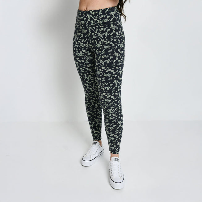 Alltägliche High-Waisted Leggings - Navy-/Grüne Blumenmuster