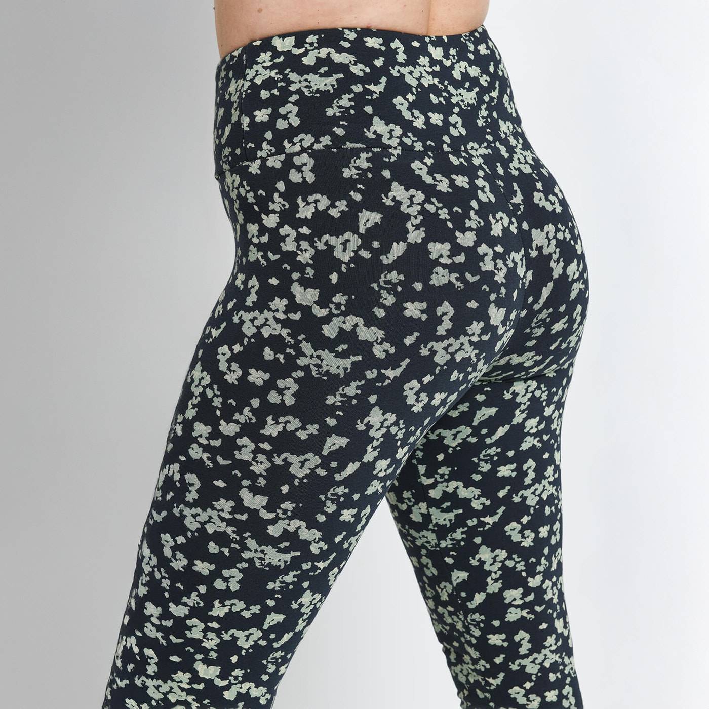 Alltägliche High-Waisted Leggings - Navy-/Grüne Blumenmuster