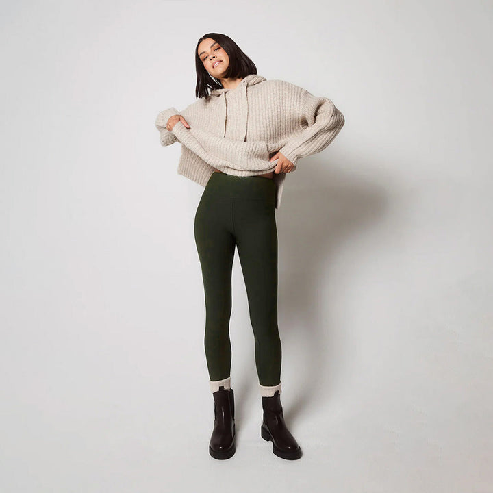 Winter Alltags-Leggings mit hoher Taille – Tiefes Oliv