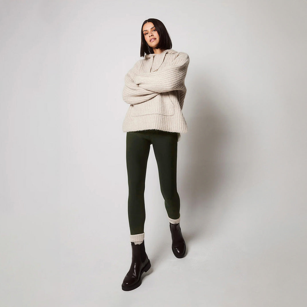 Alltägliche Winter-Leggings mit hoher Taille - Deep Olive