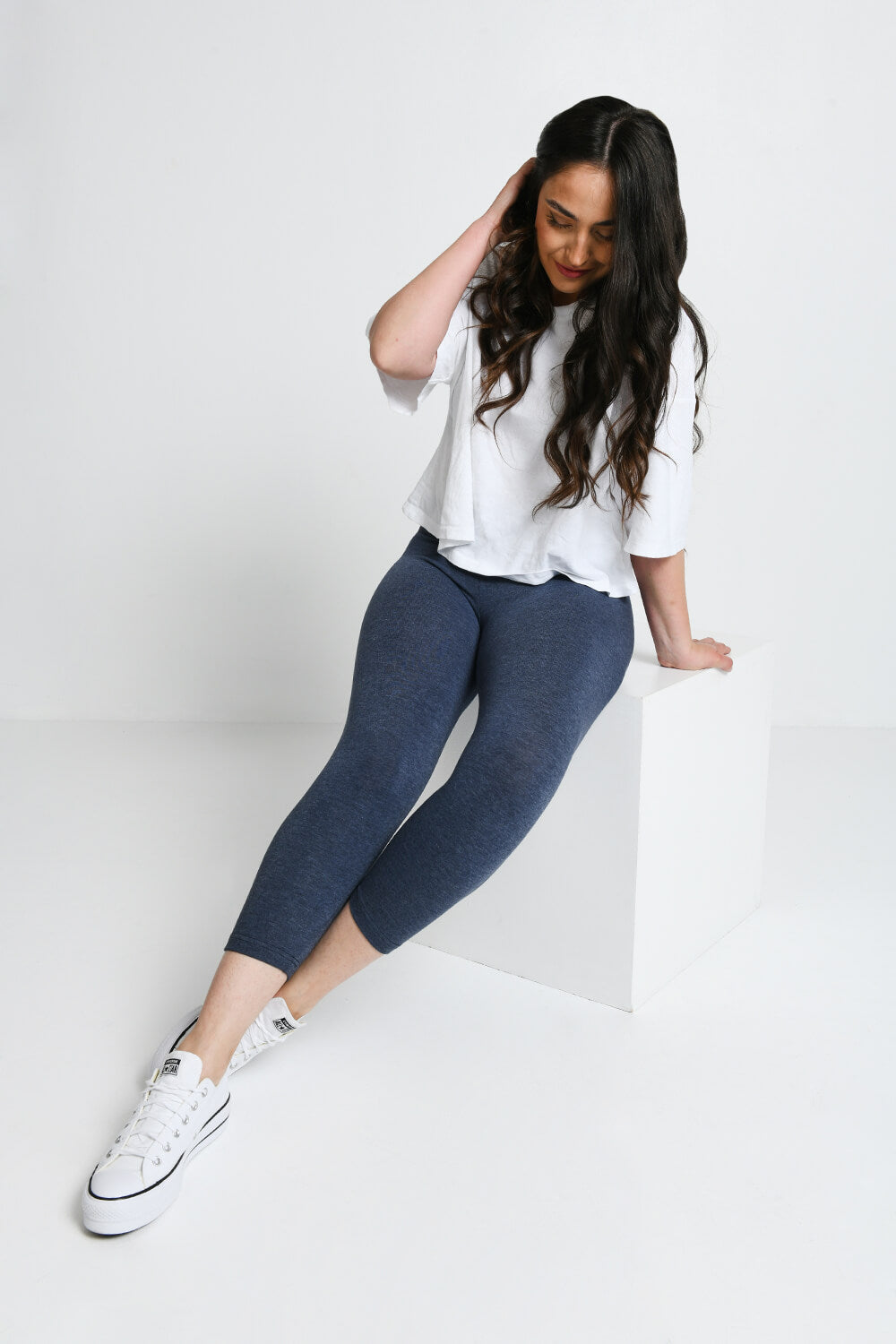 Alltägliche Cropped Leggings - Infinity-Blau-Melange