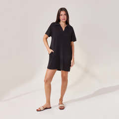 Leichtes Strickkleid mit Kragen – Schwarz