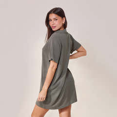 Leichtes Strickkleid mit Kragen – Schiefergrün