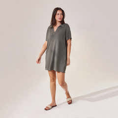 Leichtes Strickkleid mit Kragen – Schiefergrün