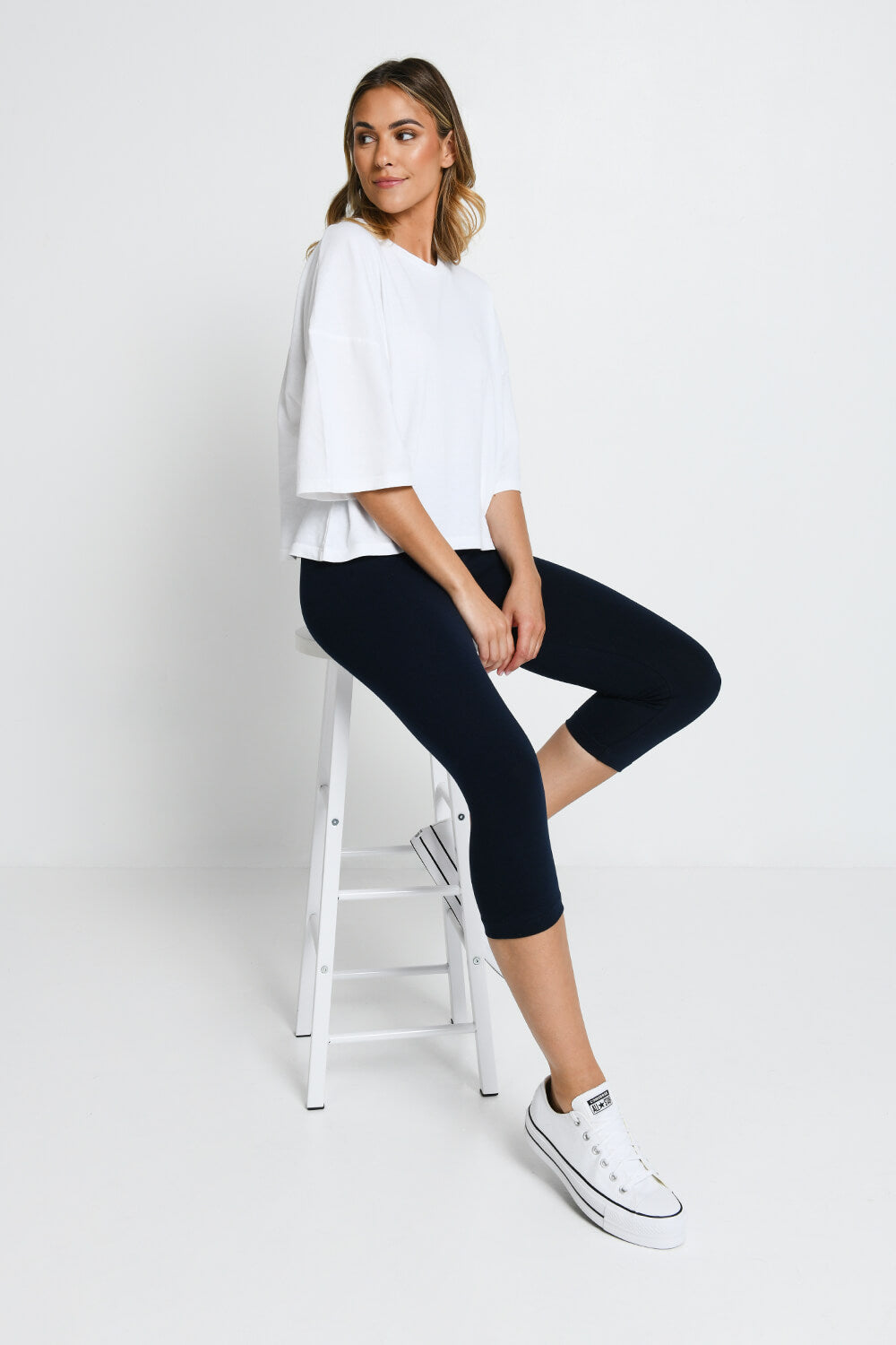 Alltägliche Cropped Leggings - Navyblau