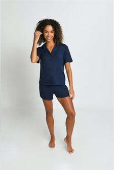 Soft Touch Pyjama-Set Mit Knöpfen - Navy