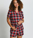Soft Touch Pyjama-Set Mit Knöpfen - Navy und Rotkarierte